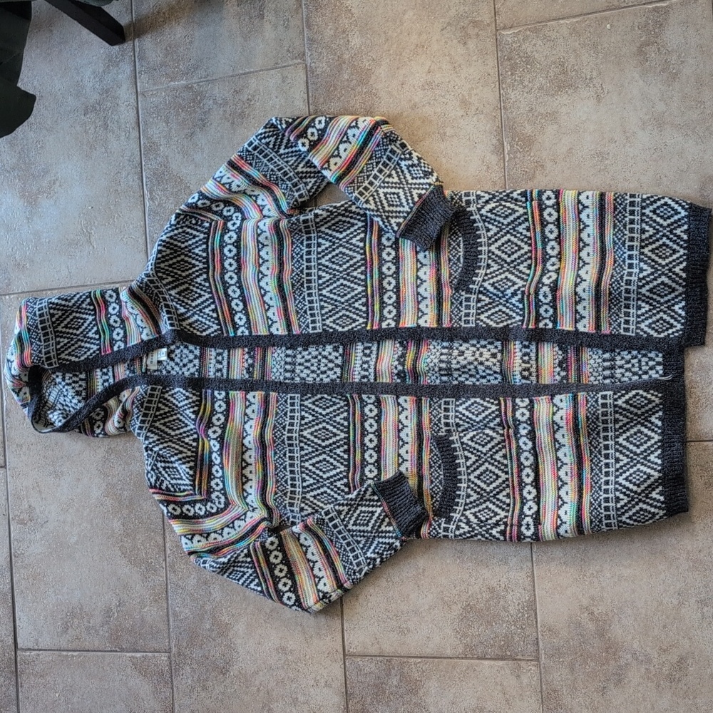 Monteau Multicolor Patterned Hooded Cardigan